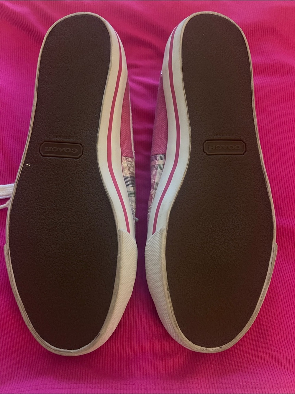 Coach Pink Plaid Lace-Up Sneakers with White Laces - Picture 4 of 4